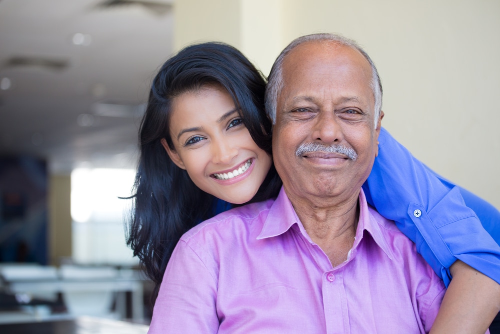 Retiree father and adult daughter