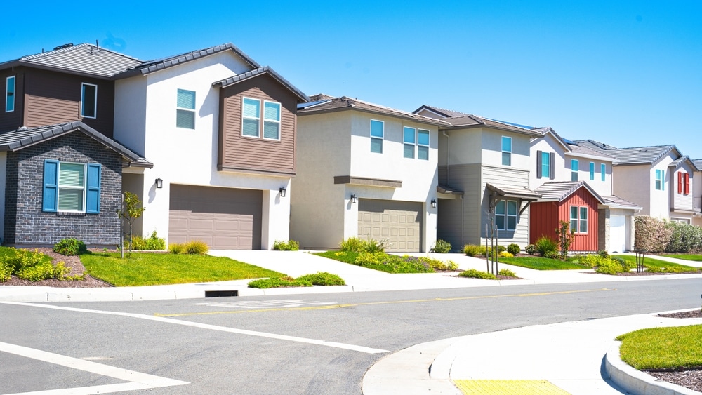 Multi-colored houses in a classic homeowner association subdivision